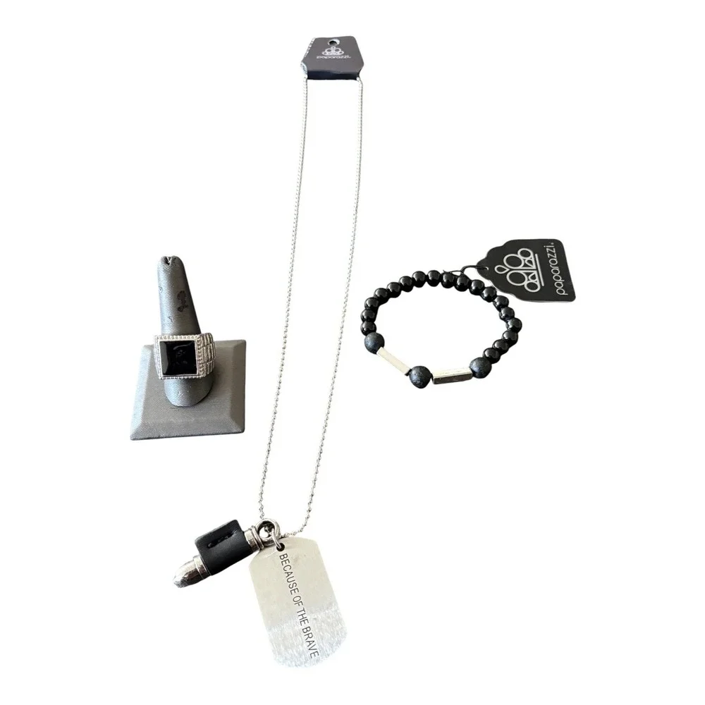 Paparazzi‎ Mens Jewelry Set Proud Patriot Dog Tag Necklace Bracelet Black Ring